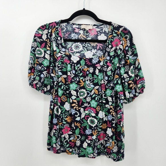 LOFT Tops - Loft Outlet Medium Petite Floral Print Square Neck 3/4 Puff Sleeve Top‎ Blouse